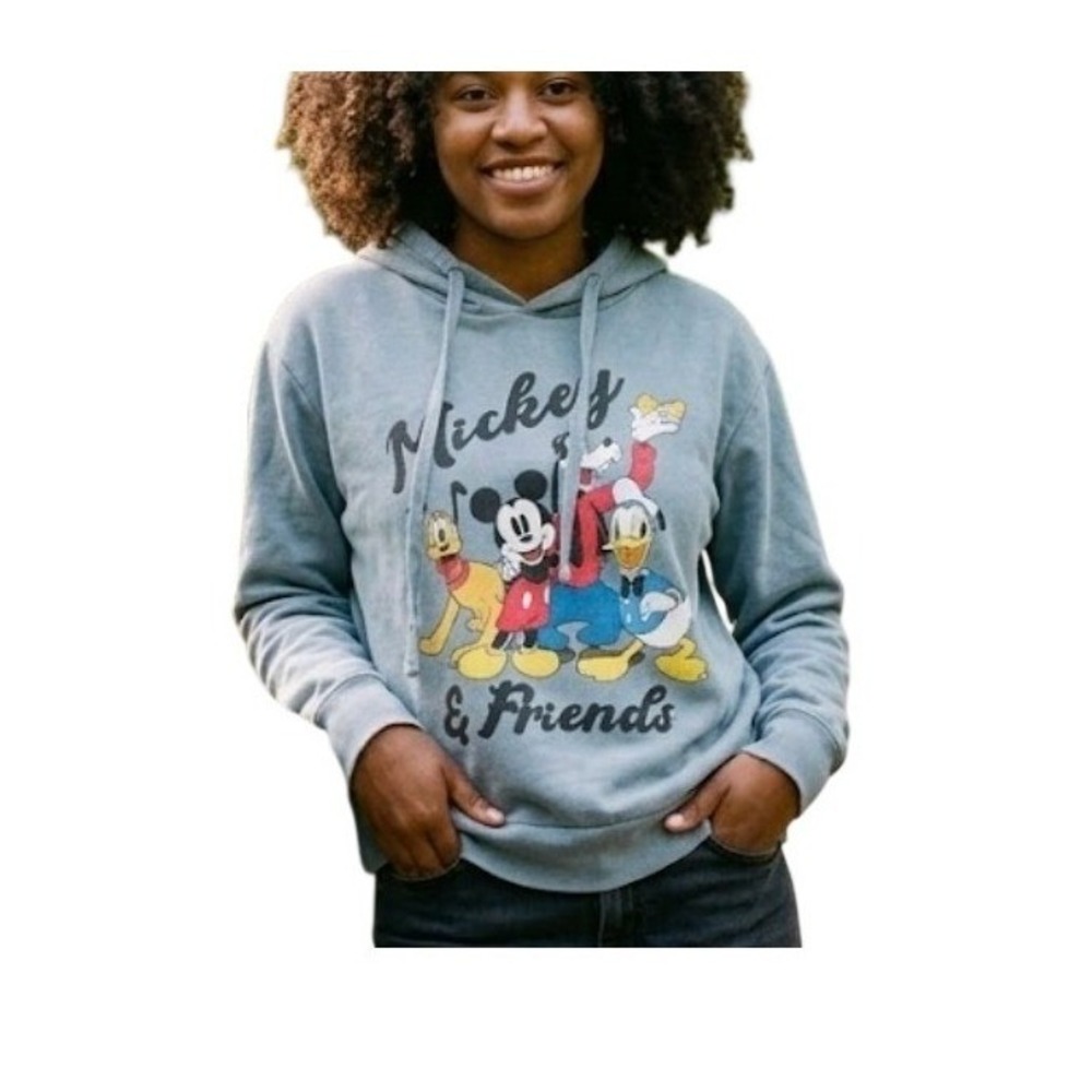 Disney Mickey Mouse‎ & Friends Graphic Hoodie Sweatshirt Light Blue Fleece M